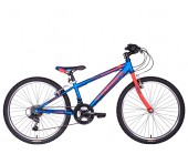 24" Tiger Warrior 12" frame Boys 6 speed mountain Bike. Blue/Red for ages 7 to 11 years old
